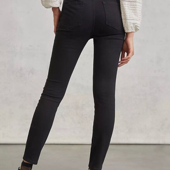 Pilcro Ultra High-Rise Satin-Trimmed Slim Jeans | Anthropologie | Color:Black - Picture 3 of 3